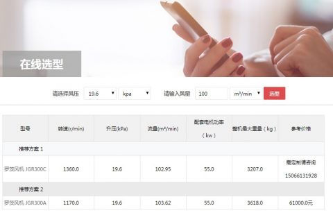 羅茨鼓風機選型軟件PC端示例